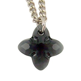 Black Crystal Tribe Cross Pendant on Rhodium Plated Brass Chain Necklace, 1/2 Inch