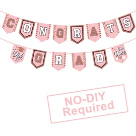 2025 Rose Gold Graduation Banner - No DIY Required Rose Gold Graduation Party Supplies Decorations Grad Banner for College, High School Party (Rose Gold Congrats Grad)