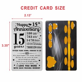 Richesele 15th Wedding Anniversary Card - Happy 15 Year Anniversary Wallet Card - 15 Years Anniversary Decorations Gifts for Husband Wife Him Her