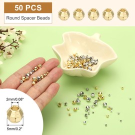 PATIKIL 5 mm 14k Light Gold Plated Laser Filled Spacer Beads, 50 Pieces Metal Smooth Faceted Round Ball Beads for Bracelet Jewellery Making Necklace DIY