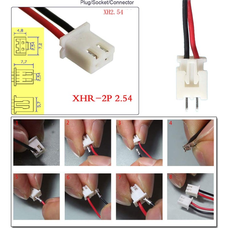 100pcs 15cm JST XH2.54-2P 2.54mm Pitch 2 Pin Connectors Kit