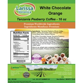 White Chocolate Orange Tanzania Peaberry Coffee (Gourmet, Naturally Flavored, Whole Coffee Beans) (16 oz, ZIN: 561246)