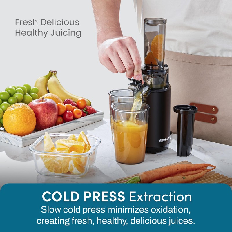 Elite Gourmet EJX600 Compact Small Space-Saving Masticating Slow Juicer Cold