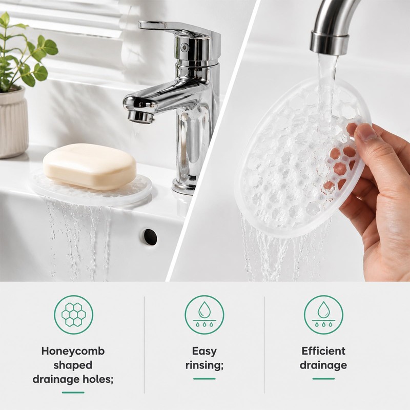 3 Pcs Silicone Soap Dish Self Draining Soap Holder with
