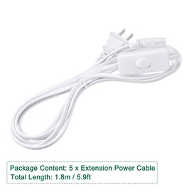 MECCANIXITY T5 T8 LED Tube Power Extension Cable with On/Off Switch, 3 Pin 1.8M Length Wire White for LED Integrated Light Tube Fixture, Pack of 5