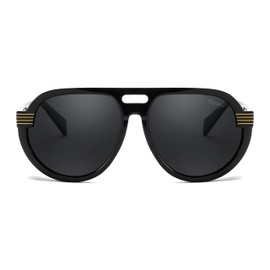 FEISEDY Vintage Aviator Polarized Sunglasses for Women and Men, Oversized Flat Top TR Frame, 80s Retro Round Shades B0096