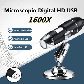 FUNTOCA 1600X Microscopio Digital USB, 8 LED Cámara de Endoscopio de Aumento, Microscopio Electrónico de Mano Portátil con Soporte Metal, Mini USB Cámara de Aumento Compatible con Android,Windows,Mac
