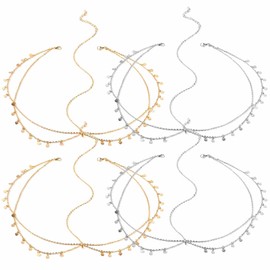 4 PCS Boho Sequins Head Chain Fashion Anti-slip Hair Chain Prom Headpiece Retro Bridal Layered Hair Jewelry Wedding Headband Elegant Festival Costume Head Accessories for Women Girls (Gold, Silver）