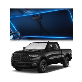 Windshield Sunshade for Dodge RAM 1500 2019-2023 2024 2025 - Innovative No-Light-Pass Technology, Mirror Cut-Out, Blocks 99% UV Rays, Fade-Resistant, Easy-Fold RAM 1500 Windshield Sun Shade