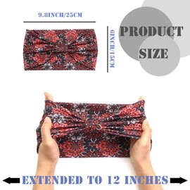 FULZTEY Wide Boho Headbands for Women Fashion Floral Print Bandana Head Bands Large Knotted Hairband Elastic Workout Yoga Turban Thick Headwraps Cute Hair Accessories for Teen Girls 4Pcs