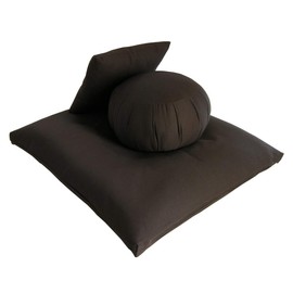 Kapok Zafu, Zabuton and Support Meditation Cushion Set (3pc), Brown