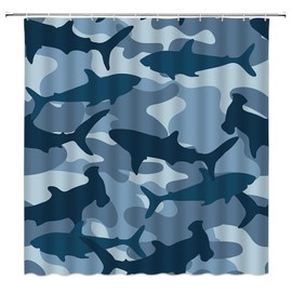 HYKHYK Shark Shower Curtain Ocean Animal Whale Marine Life Blue Fish Sea Boys Teens Fabric Bathroom Curtain Set with Hooks(70" WX70 H)