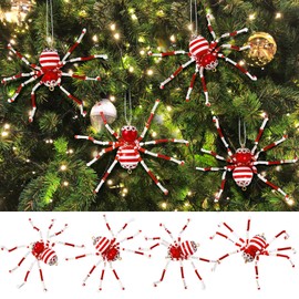 Reallnaive 8 Pcs Red and White Christmas Spider Ornament Beaded Hanging Ornaments Decorations for Xmas Tree Gift