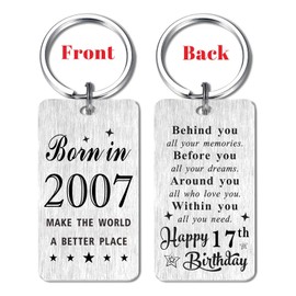 Gezxin Happy 17th Birthday Gifts for Girls Boys- Sweet 17 Year Yr Old Birthday Keychain for Women Men Teen Girl Boy Teenage- 2007 Seventeen Seventeenth Bday Present for Her Him Male Female
