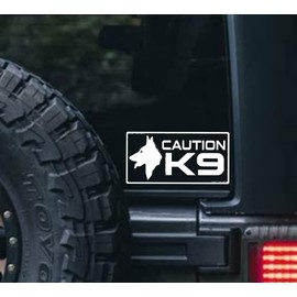 Caution K9 Decals and Stickers for Vehicles and Cars Police Dog Law Enforcement Car Window Decal. 7.25" W x 3.75" H, | White |.