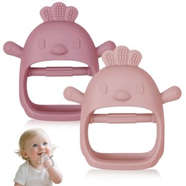 2Pack Mordedera de Silicona 2 en 1 para Bebé, Diseño de Pollo y Guante, Juguete para Dentición 0-6 Meses, Alivio de Encías, Libre de BPA, Fácil de Lim