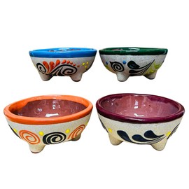 Set of 4 Multicolor Medium Molcajete Barro - Mexican Kitchen - Mexican Kitchen - Guelaguetza Designs - Salsa Bowl Set - Handmade Mexican Bowls