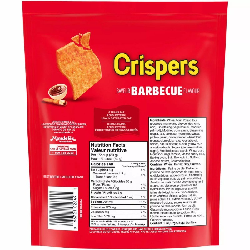 Crispers 4 Bags of Christie Crispers Barbecue Crackers 145g /5.1