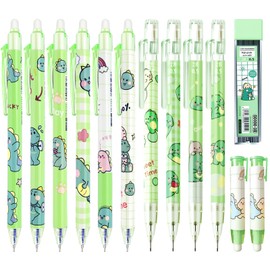 Mangpung Cute Green Dinosaurs School Supplies,Kawaii Stationery Birthday Gifts,Includes Dinosaurs Erasable Gel Pens,Dinosaurs Mechanical Pencils,Lead Refills,Erasers,for Office School Supplies