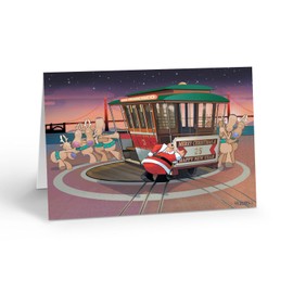 Stonehouse Collection | San Francisco Trolley Christmas Card | Santa and Reindeer Bay Area Holiday Card (Standard)
