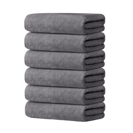 HAOK 6 Pack Microfiber Bath Towels Set Extra Absorbent, Quick Drying, Multi-Purpose Thick Towels for Shower, Yoga, SPA, Sport, Oversize Beach Towels, Grey(30" x 60")