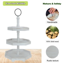 3 Tiered Tray Stand White Tier Serving Tray, Three Decorative Trays, Wooden Cupcake Stand 3 Tiered Farmhouse Tray for Home Decor(L 13.8” W 12.5” H 21.8”)