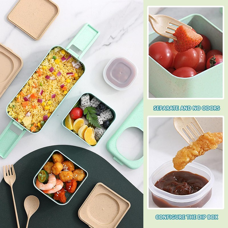 KVBUCC 1 Piece Green Double Layer Lunch Box, Stackable Food