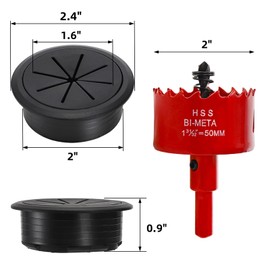 Covzoe 20 Pack Desk Grommet with Hole Saw, 2 Inch Desk Cable Hole Cover with Built-in Hole Saw, Wire Cord Cable Grommet for Home Office, Black