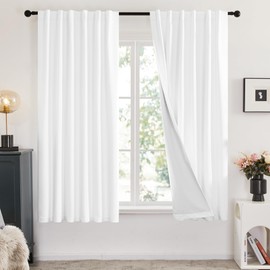 Deconovo Blackout Curtains for Bedroom & Nursery, Thermal Insulated Drapes, Back Tab & Rod Pocket, Noise Reducing, Energy Saving Room Darkening for Living Room White 52W x 63L Inch