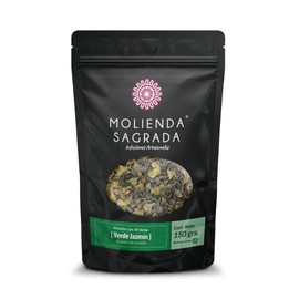 Molienda Sagrada, Té Verde Jazmín, Infusión de Te verde en Hoja Entera y Pétalos de Jazmín Orgánico, 150 gramos