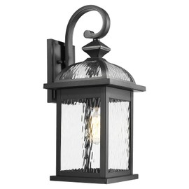 Darkaway Outdoor Lights Fixture Wall Mount, Large 22inch Exterior Wall Light with Water Ripple Glass Waterproof Black Outside Wall Sconce for House Porch Hallway Garage