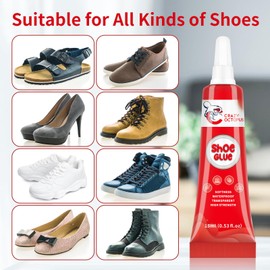 Shoe Glue, Strong, Clear Shoe Repair Glue for Sneakers, Boots, Handbags, Soles, Heels, Works on Leather, Rubber, Canvas, 15ml Tube x 2