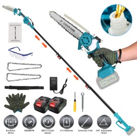 2 in 1 Battery Pole Saw Handheld Chainsaw Cordless Electric 1200W Brushless Motor with 6000mAh