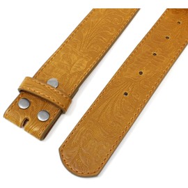 BC Belts Leather Belt Strap with Embossed Western Scrollwork 1.5" Wide with Snaps, Tan, Large (34-36)