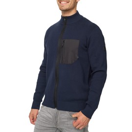 Indicode Herren Manuel Strickjacke mit Stehkragen & Brusttasche | Cardigan mit Reißverschluss für Männer Navy, XL
