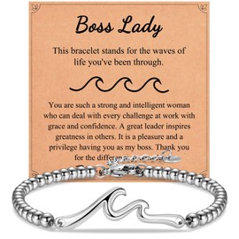 IKIATY Boss Lady Gifts for Women, Thank You Gifts for Boss Woman, Inspirational Wave Bracelet Jewelry for Women, Christmas Birthday Gifts for Boss Female