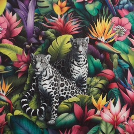 Kt KILOtela - Digital Printed Canvas Fabric Chair Cover Cushion Headboard Sofa Bags Sewing 100cm Length x 140cm Width Leopard Jungle Black 1 Meter