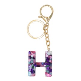 Jasimkiss Fashion Initial Letter Keychains Car Key Ring Bag Purse Keychains Good Luck Amulet protection Charm Keychains for Women (Gold-purple H)