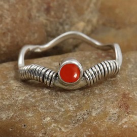 SILVERTROVE Cabochon Karneol-Edelstein-Bandring, Sterlingsilber, Bandring für Männer und Frauen, Bandring in allen Größen, Schmuck CRG1075BZ3_(49 (15.6))