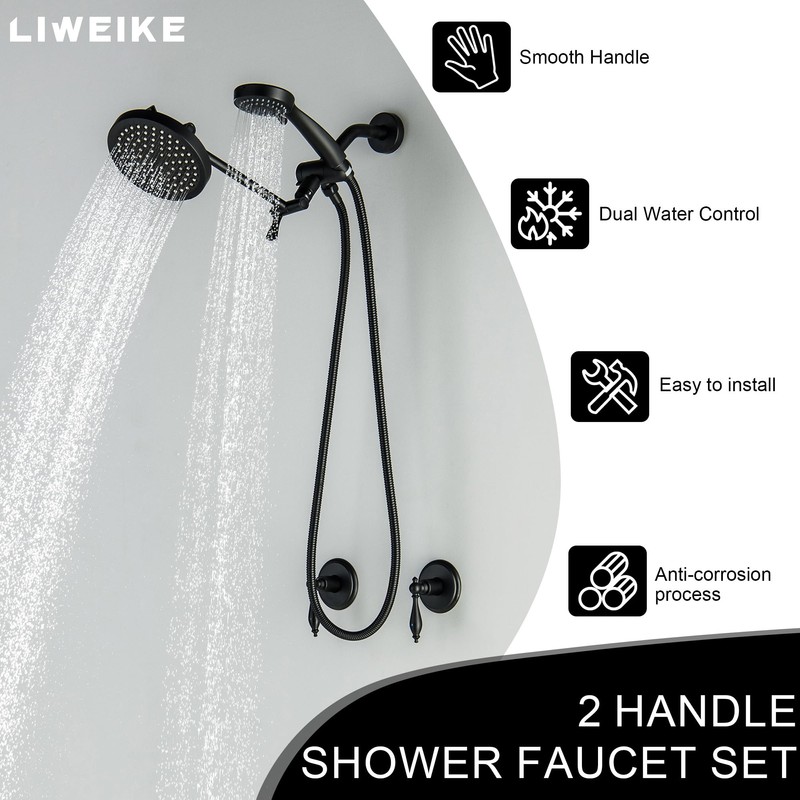 LIWEIKE 2 Handle Shower Faucet Matte Black Two Handles Shower