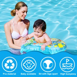 Baby Swimming Ring, Cartoon Inflatable Baby Swimming Float PVC Safety Aid Float Seat Circle Swim Float Boat with Inflator and Double Handle for Age 6 Months to 3 Years Toddler Floating Training, Blue