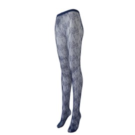 TBFT Blue lace tights fishnet stockings for women funky patterned pantyhose leggings Easter Christmas rose pattern (Navy Blue)
