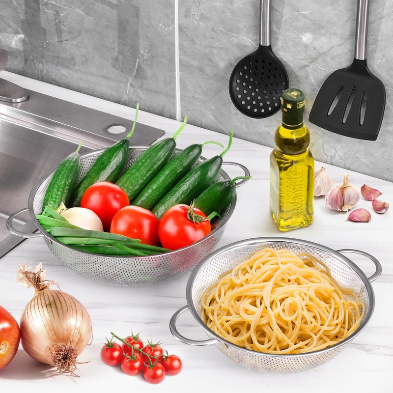 E-far 3QT & 5QT Colander Set of 2, Stainless Steel