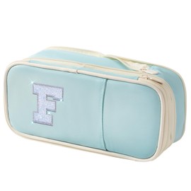 Janhavi Preppy Pencil Case with Zipper, Initial College Essentials School Supplies for Back to School, Pink Cute Aesthetic Pencil Bag for Teen Girls Kids Adults-Bule F