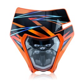 MCHMFG Dirt Bike Headlight Dirtbike LED Headlights Kit Motorcycle Head Lamp Light Kit Universal for Most Dirt Pit Enduro Bike Motorcycle Headlamp Frontlight for ATV Quad (Orange Sticker)