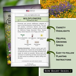 Sow Right Seeds - Wildflowers Seeds Mix for Planting in Northwest - Non-GMO Heirloom Packet with Instructions to Grow a Native Wild Flower Garden - Annual and Perennial Varieties for Pollinators