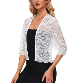 MINTLIMIT Womens Cardigans Open Front Lace Bolero Shrug 3/4 Sleeve Shrugs Casual (White S)