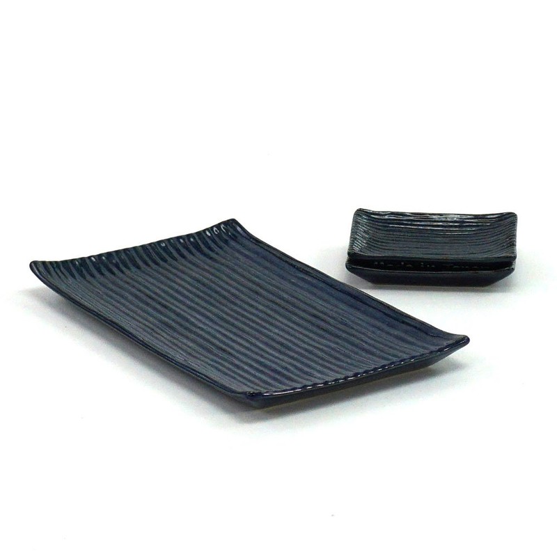 Minoru Pottery Lightweight Shogi Pottery & Small Plate Set, Indigo