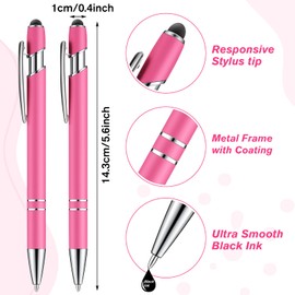 38 Pieces Rubberized Ballpoint Pen with Stylus Tip Stylish Metal Pen Capactive Styli Pen with Soft Rubberized Grip, Black Ink Pen for Most Touch Screen Devices (Hot Pink)