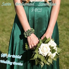 9 pack Satin Bridesmaid Scrunchies Bridesmaid Proposal Gifts Bachelorette Party Favor Elastics Hair Ties Scrunchies Satin Gift for Bridal Wedding Parties(Green-White)